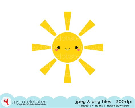 Happy Sun Single Clipart Sun Clipart, Sunshine Clipart, Cute Sun Clip Art, Happy Instant ...