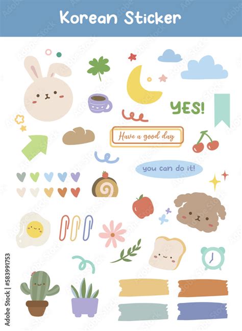 Cute Korean Sticker Printable Vector Illustration Stock Vector | Adobe Stock