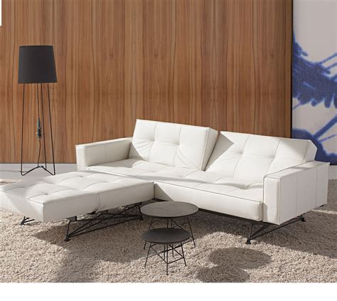 Mid-Century Splitback White Leather Convertible Sofa | Zin Home