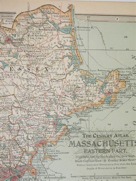 Vintage Massachusetts Map Antique Old 1899 Map of | Etsy | Massachusetts map, Map, Antique map