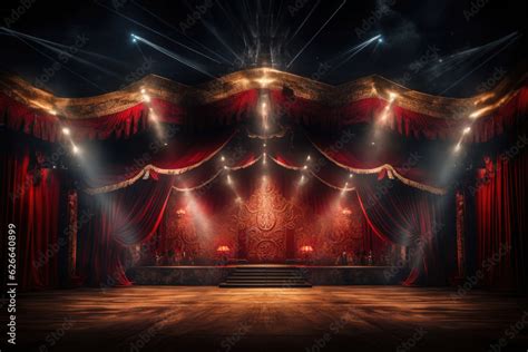 Circus tent with illuminations lights at night. Cirque facade. Festive attraction Stock ...