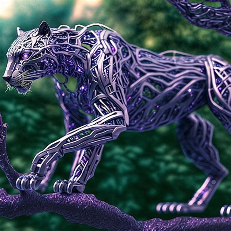 Premium Photo | A purple panther is on a branch with purple beads.