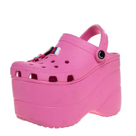 Balenciaga Pink Rubber Crocs Embellished Platform Slingback Sandals ...