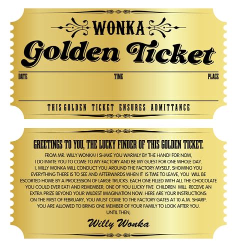 Willy Wonka Golden Ticket Printable Golden Ticket Template, Wonka ...