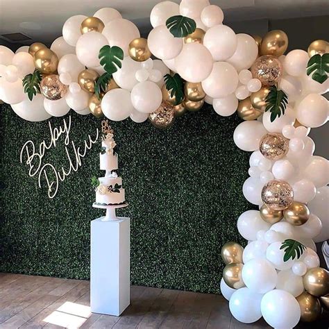 White and Gold Baby Shower Balloon Garland Safari Party | Etsy Birthday ...