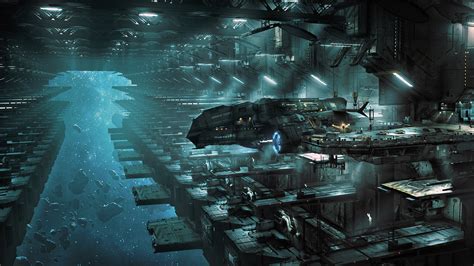 Download Spaceport Futuristic Spaceship Space Sci Fi Space Station HD Wallpaper by Wojtek Fus