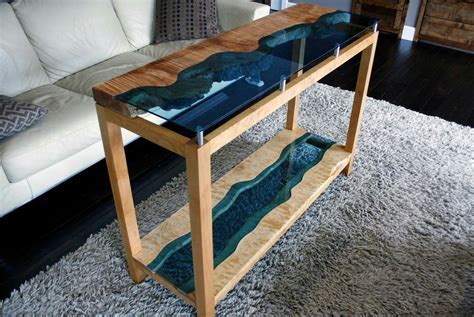 Maple live edge river sofa, console table