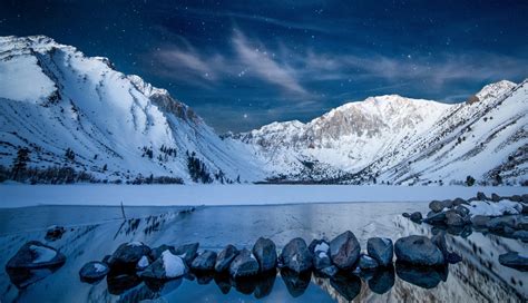 1336x768 Resolution Snowy Mountains at Starry Night HD Laptop Wallpaper - Wallpapers Den