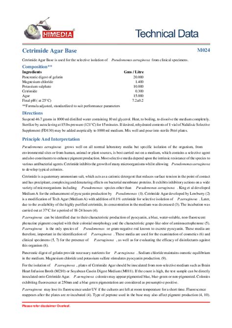 (PDF) Cetrimide Agar Base Composition** Ingredients Gms / Litre | mohammed mosa - Academia.edu