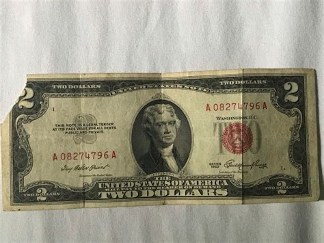 1953 red seal two dollar bill | Etsy