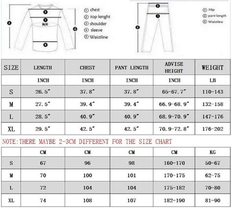 women's long sleeved top and pants sizes chart with measurements for ...