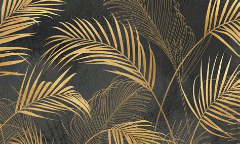 «Golden palm leaves» wall mural | Modern Premium Design | Palm leaf wallpaper, Leaf wallpaper ...