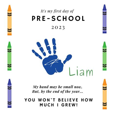 First Day of School, First Day 2023, Handprint Template, Preschool Activity, First Day of ...