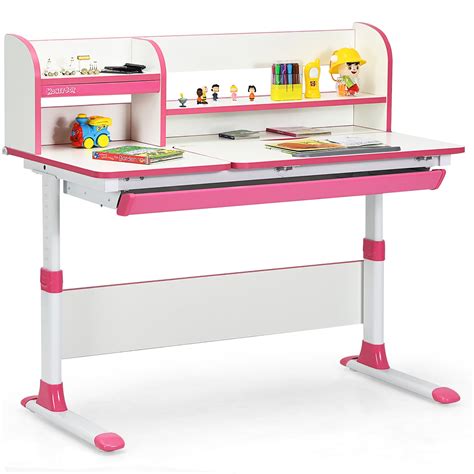 Costway Adjustable Height Kids Study Desk Drafting Table Computer Station Pink - Walmart.com