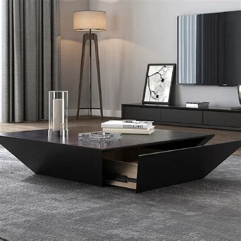 Modern Black Wood Coffee Table with Storage Square Drum with Drawer | Homary | Couchtisch ...