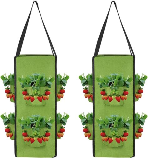 2 Pack Strawberry Grow Bags 10 Gallons Hanging Vegetable Planting Bags with Handles and 8 ...