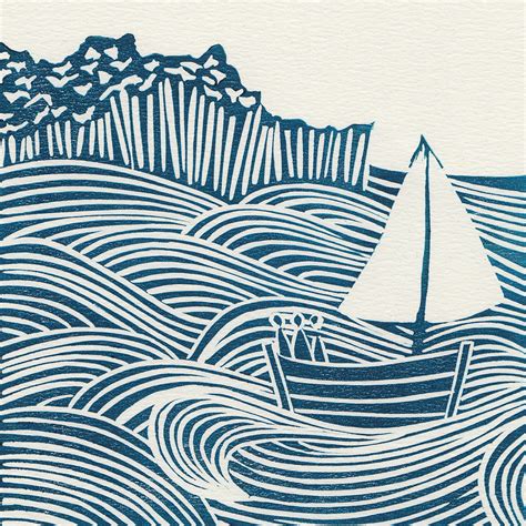 Sea Days, original linocut print | michellehughesdesign