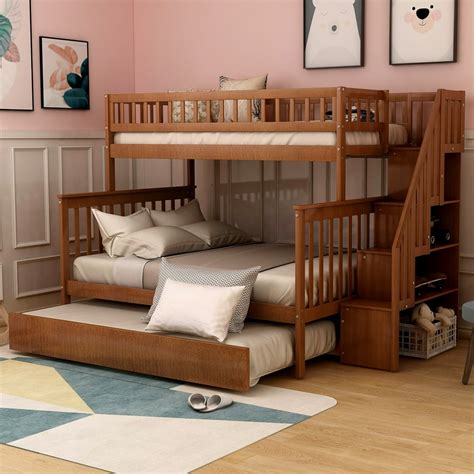 EUROCO Twin Over Full Bunk Bed with Trundle and Stairs for Kids, Multiple Colors - Walmart.com ...