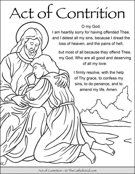 Act of Contrition Prayer Kids Coloring Page Printout - TheCatholicKid.com