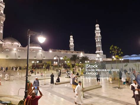 Beautiful Exterior View Of Masjid Quba In Night Lights Stock Photo ...