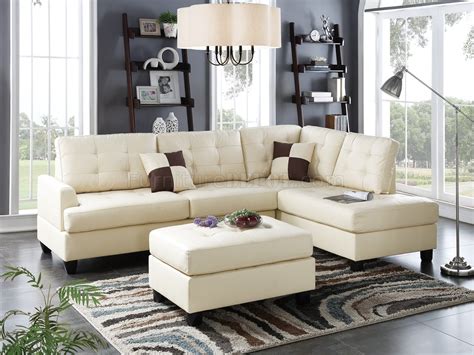 F6856 Sectional Sofa 3Pc in Beige Faux Leather by Boss