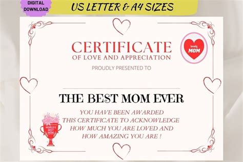 Best Mom Ever Certificate Customizable Mother's Day Gift