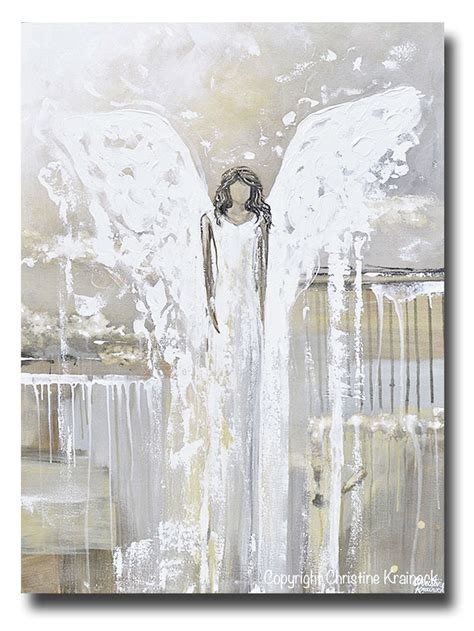 ORIGINAL Abstract Angel Painting Guardian Angel Art Neutral Home Decor – Contemporary Art by ...