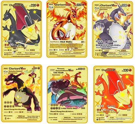 Buy 6 Pack Charizard Vmax Metal Gold Plated Card, Charizard Vmax Cards for DX GX Metal Gold ...