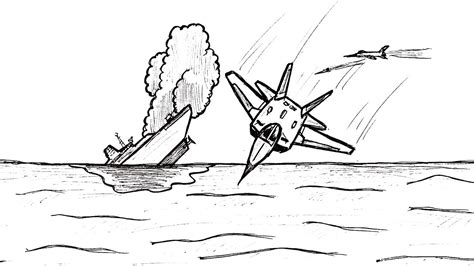 How to draw a Battleship vs Fighter jet | War scene drawing - YouTube