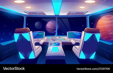 Spaceship cockpit interior space and planets view Vector Image