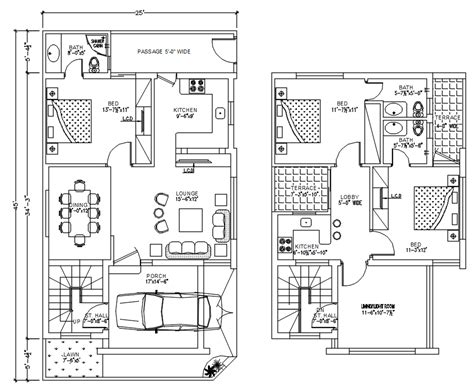 25'X45' House Plan With Furniture Layout AutoCAD Drawing DWG File - Cadbull