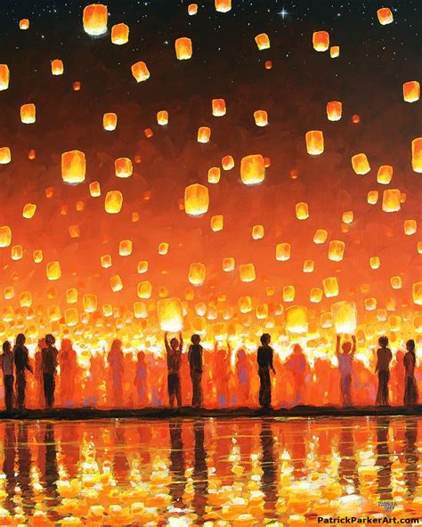 8”x10” Sky Paper Lanterns Painting Print “Release” with 11”x14” Matte Border for Wall Decor, by ...