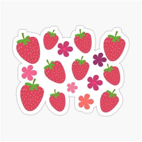 " Cute strawberry and floral fun aesthetic patterns" Sticker for Sale ...