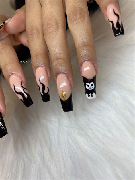 Hand painted Kuromi nails | Purple acrylic nails, Short acrylic nails designs, Dope nail designs