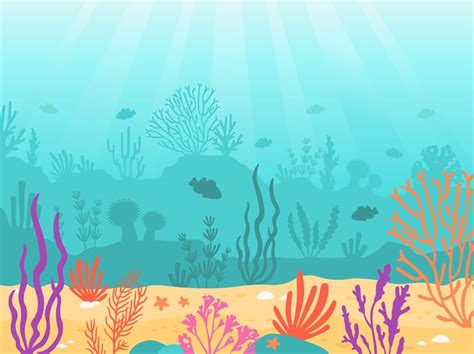 Underwater background. Cartoon seascape with coral reef, sand, seaweed By Tartila | TheHungryJPEG