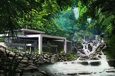 Waterfall house - Digital paintings, Scenery/LandscapesCoolvibe – Digital Art