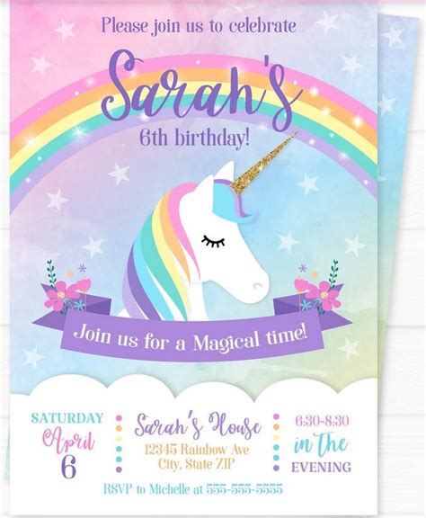 Sweet Party with Rainbow Unicorn Invitation Template – FREE Printable ...