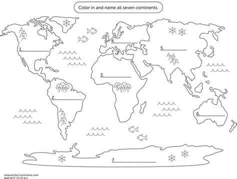 Free Coloring Map | The 7 Continents of the World