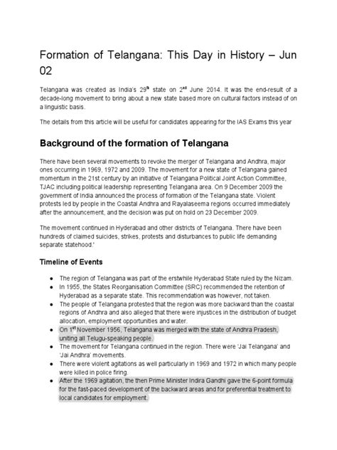 Formation of Telangana - This Day in History - Jun 02 | PDF | South ...