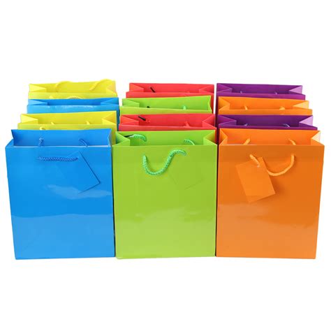 12 Bright Neon Colorful Party Gift Bags Paper Bags Birthday Party Present Bag