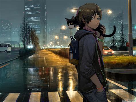 Anime Boy Night City 4K wallpaper download