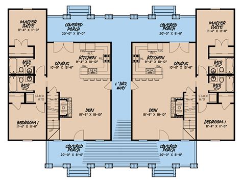 Multi-Family Plan 82524 - Farmhouse Style with 1595 Sq Ft, 4 Bed,