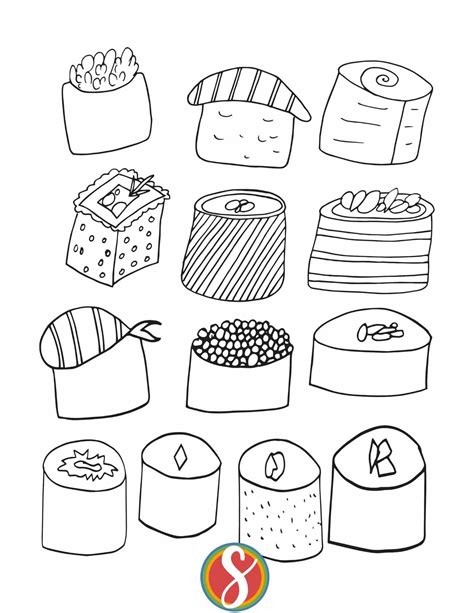 Free Sushi Coloring Pages — Stevie Doodles