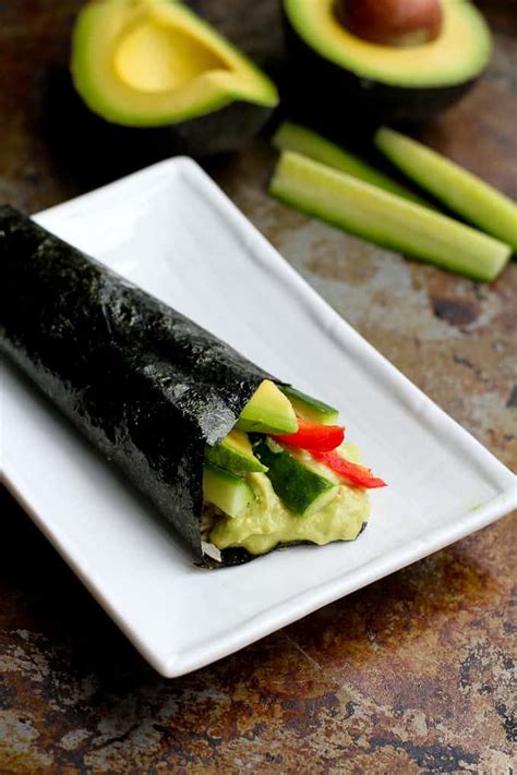 Vegetable Hand Roll Recipe (Temaki) with Avocado Wasabi Yogurt - Cookin Canuck