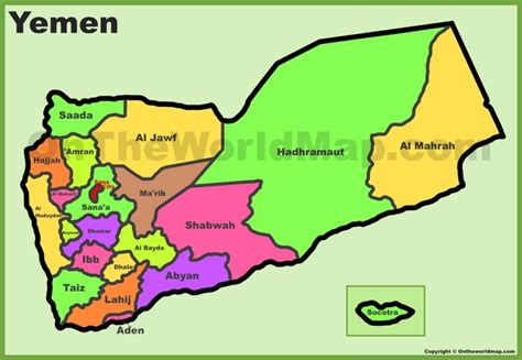 Administrative divisions map of Yemen - Governorates of Yemen - Ontheworldmap.com