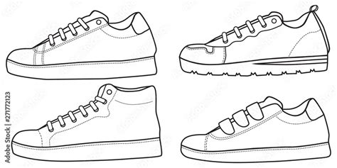 Set Of Outline Cool Shoes Sneaker Outline Drawing Vector, Sneakers Drawn In A Sketch Style ...