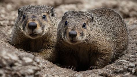 Two groundhogs looking out from their burrows - Mark Florquin