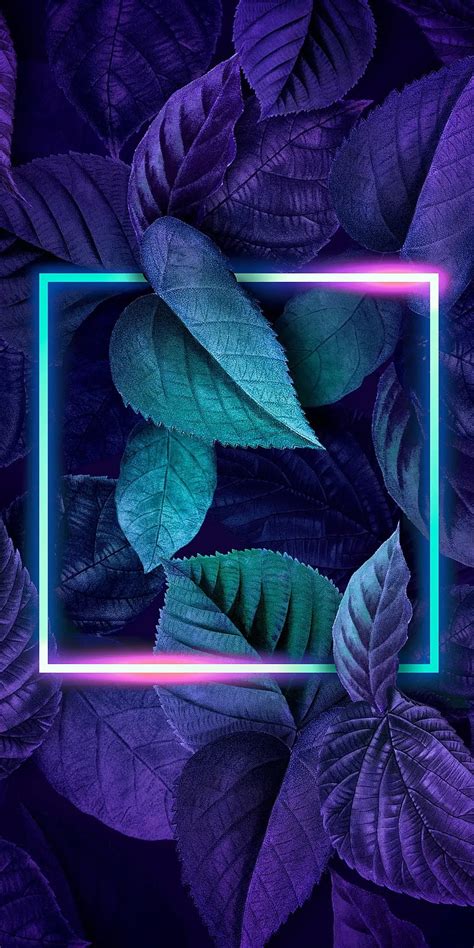 3D Leaves, 2020, background, blue, green, leaf, neon, purple, redmi ...