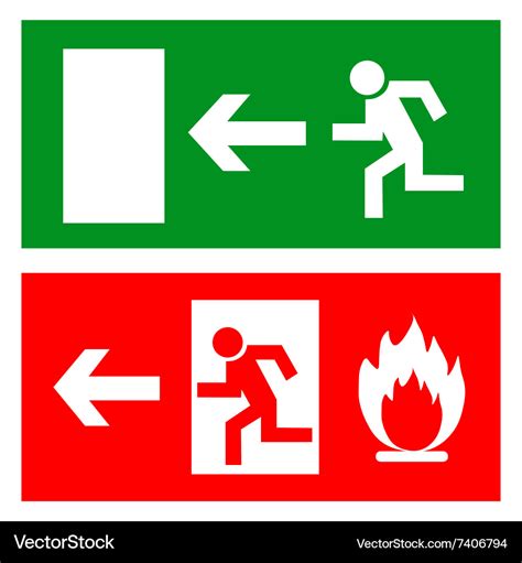 Emergency fire exit door and exit door sign with Vector Image