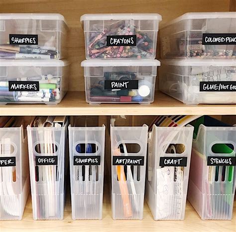 Clear Bins and Labels for Office Supply Organization